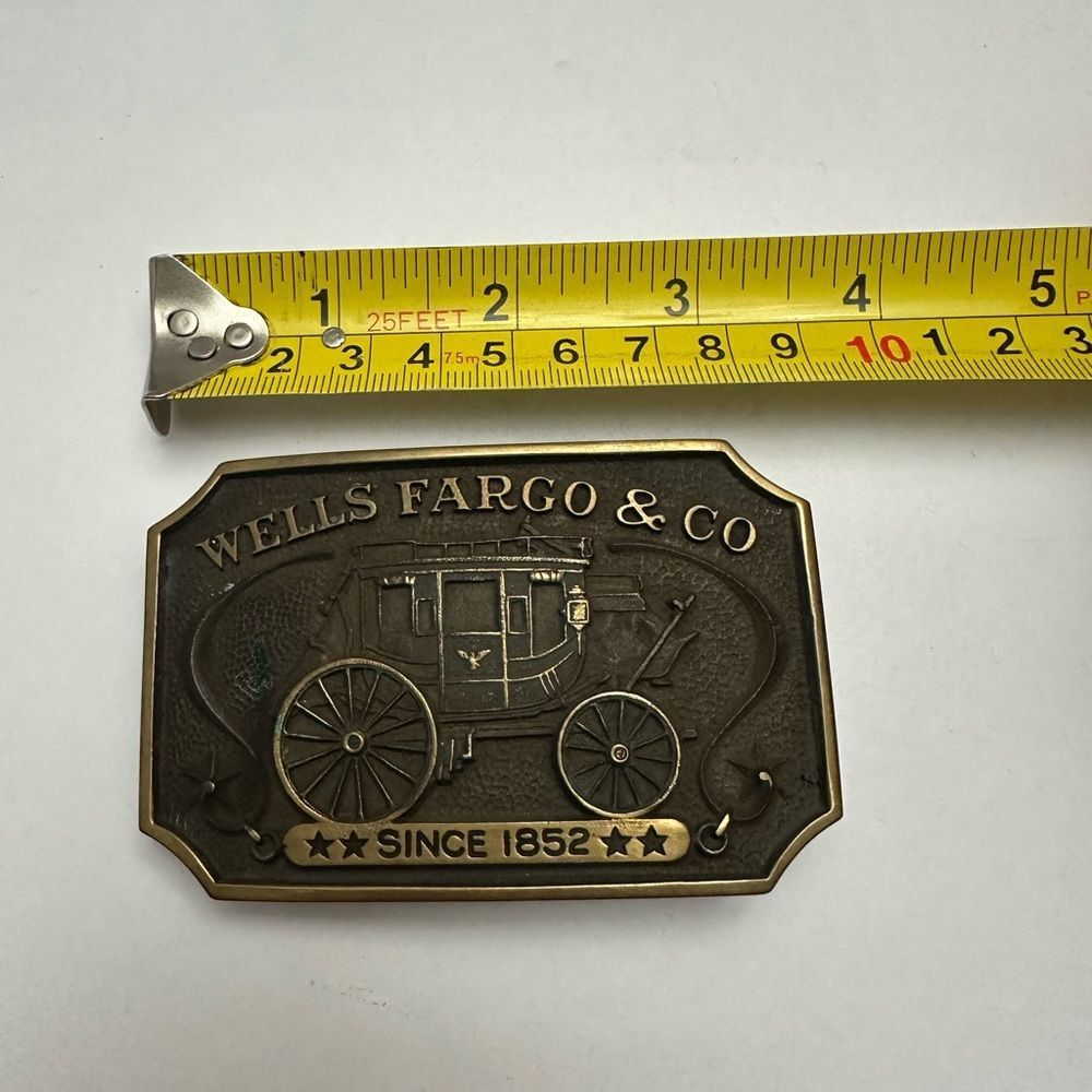 Vintage Brass Wells Fargo & Co Stagecoach Belt Buckle Since 1852 Western